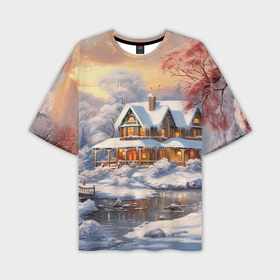 Мужская футболка oversize 3D с принтом Северное сияние праздника ,  |  | 