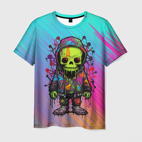 Мужская футболка 3D с принтом Зомби скелет в Курске, 100% полиэфир | прямой крой, круглый вырез горловины, длина до линии бедер | 