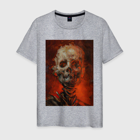 Мужская футболка хлопок с принтом Огненный череп картина в Курске, 100% хлопок | прямой крой, круглый вырез горловины, длина до линии бедер, слегка спущенное плечо. | 