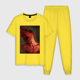Мужская пижама хлопок с принтом Крик боли в Тюмени, 100% хлопок | брюки и футболка прямого кроя, без карманов, на брюках мягкая резинка на поясе и по низу штанин
 | 