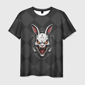 Мужская футболка 3D с принтом Агрессивный заяц в Санкт-Петербурге, 100% полиэфир | прямой крой, круглый вырез горловины, длина до линии бедер | 