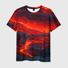 Мужская футболка 3D с принтом Текущая магма , 100% полиэфир | прямой крой, круглый вырез горловины, длина до линии бедер | 