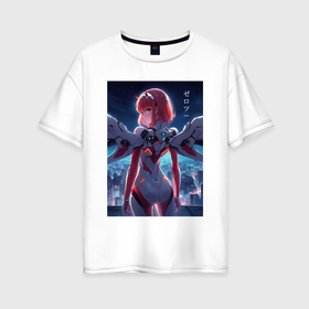 Женская футболка хлопок Oversize с принтом Zero two   Darling in the Franxx   cyberpunk , 100% хлопок | свободный крой, круглый ворот, спущенный рукав, длина до линии бедер
 | 