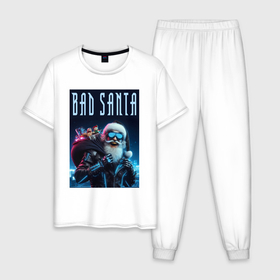 Мужская пижама хлопок с принтом Bad santa   ai art в Екатеринбурге, 100% хлопок | брюки и футболка прямого кроя, без карманов, на брюках мягкая резинка на поясе и по низу штанин
 | 