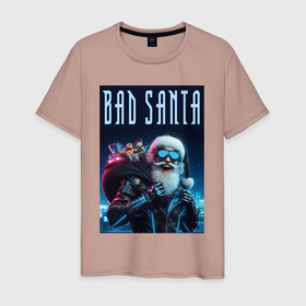 Мужская футболка хлопок с принтом Bad santa   ai art , 100% хлопок | прямой крой, круглый вырез горловины, длина до линии бедер, слегка спущенное плечо. | 
