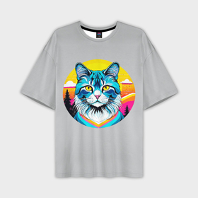 Мужская футболка oversize 3D с принтом Нейросеть   кот в стиле граффити в Кировске,  |  | 