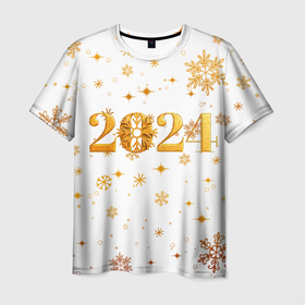 Мужская футболка 3D с принтом Новый 2024 год   золотой в Курске, 100% полиэфир | прямой крой, круглый вырез горловины, длина до линии бедер | 