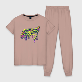 Женская пижама хлопок с принтом Елизавета имя яркий граффити в Курске, 100% хлопок | брюки и футболка прямого кроя, без карманов, на брюках мягкая резинка на поясе и по низу штанин | 