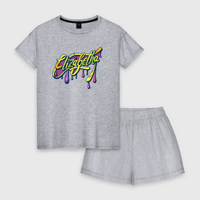 Женская пижама с шортиками хлопок с принтом Елизавета имя яркий граффити в Санкт-Петербурге, 100% хлопок | футболка прямого кроя, шорты свободные с широкой мягкой резинкой | 