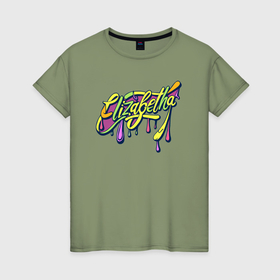 Женская футболка хлопок с принтом Елизавета имя яркий граффити в Курске, 100% хлопок | прямой крой, круглый вырез горловины, длина до линии бедер, слегка спущенное плечо | 