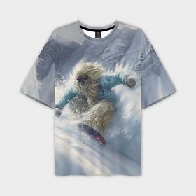 Мужская футболка oversize 3D с принтом Йетти на сноуборде в Санкт-Петербурге,  |  | Тематика изображения на принте: 