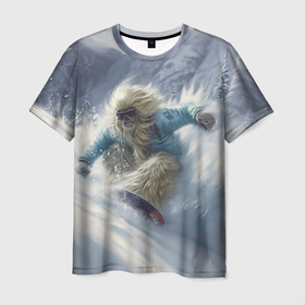 Мужская футболка 3D с принтом Йетти на сноуборде в Санкт-Петербурге, 100% полиэфир | прямой крой, круглый вырез горловины, длина до линии бедер | Тематика изображения на принте: 