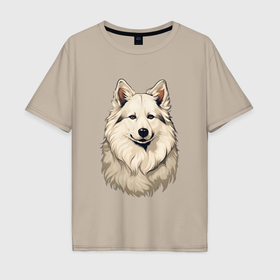 Мужская футболка хлопок Oversize с принтом Портрет пушистой собаки в Екатеринбурге, 100% хлопок | свободный крой, круглый ворот, “спинка” длиннее передней части | 