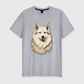 Мужская футболка хлопок Slim с принтом Портрет пушистой собаки в Тюмени, 92% хлопок, 8% лайкра | приталенный силуэт, круглый вырез ворота, длина до линии бедра, короткий рукав | 