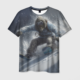 Мужская футболка 3D с принтом Йетти на лыжах в Курске, 100% полиэфир | прямой крой, круглый вырез горловины, длина до линии бедер | 
