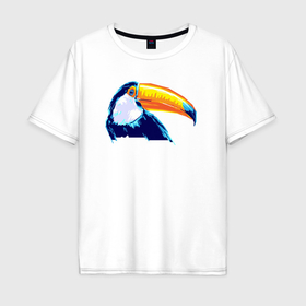Мужская футболка хлопок Oversize с принтом Тукан геометрический в Санкт-Петербурге, 100% хлопок | свободный крой, круглый ворот, “спинка” длиннее передней части | 