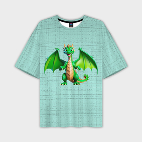 Мужская футболка oversize 3D с принтом Нейросеть   зелёный деревянный дракон рисунок ,  |  | 