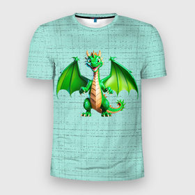 Мужская футболка 3D Slim с принтом Нейросеть   зелёный деревянный дракон рисунок в Екатеринбурге, 100% полиэстер с улучшенными характеристиками | приталенный силуэт, круглая горловина, широкие плечи, сужается к линии бедра | 