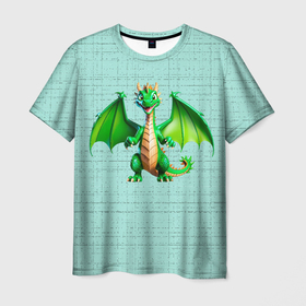 Мужская футболка 3D с принтом Нейросеть   зелёный деревянный дракон рисунок в Кировске, 100% полиэфир | прямой крой, круглый вырез горловины, длина до линии бедер | 