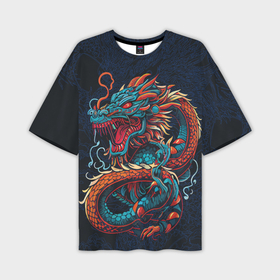 Мужская футболка oversize 3D с принтом Синий морской дракон в Екатеринбурге,  |  | Тематика изображения на принте: 
