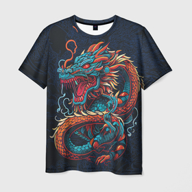 Мужская футболка 3D с принтом Синий морской дракон в Белгороде, 100% полиэфир | прямой крой, круглый вырез горловины, длина до линии бедер | Тематика изображения на принте: 