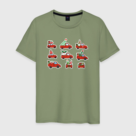 Мужская футболка хлопок с принтом Красные грузовики с елками в Курске, 100% хлопок | прямой крой, круглый вырез горловины, длина до линии бедер, слегка спущенное плечо. | 