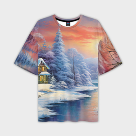 Мужская футболка oversize 3D с принтом Снежное  волшебство ,  |  | Тематика изображения на принте: 