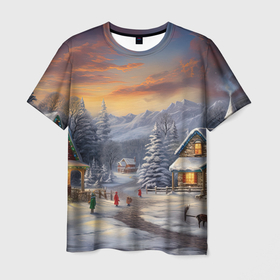 Мужская футболка 3D с принтом Мерцание праздничных огней в Кировске, 100% полиэфир | прямой крой, круглый вырез горловины, длина до линии бедер | Тематика изображения на принте: 