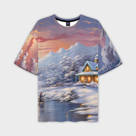 Мужская футболка oversize 3D с принтом Ожившие сказки зимнего леса в Курске,  |  | 