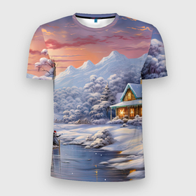 Мужская футболка 3D Slim с принтом Ожившие сказки зимнего леса в Новосибирске, 100% полиэстер с улучшенными характеристиками | приталенный силуэт, круглая горловина, широкие плечи, сужается к линии бедра | Тематика изображения на принте: 