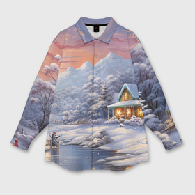 Мужская рубашка oversize 3D с принтом Ожившие сказки зимнего леса в Курске,  |  | 