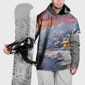 Накидка на куртку 3D с принтом Ожившие сказки зимнего леса в Курске, 100% полиэстер |  | 