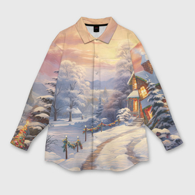 Мужская рубашка oversize 3D с принтом Морозное утро с ароматом хвои в Петрозаводске,  |  | 