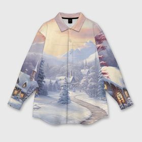Мужская рубашка oversize 3D с принтом Морозное утро  с ароматом хвои в Петрозаводске,  |  | 