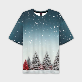 Мужская футболка oversize 3D с принтом Волшебство зимней природы  иней на деревьях ,  |  | Тематика изображения на принте: 