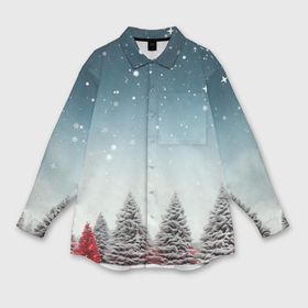 Мужская рубашка oversize 3D с принтом Волшебство зимней природы  иней на деревьях ,  |  | 