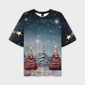 Мужская футболка oversize 3D с принтом Волшебство зимней  природы  иней на деревьях в Новосибирске,  |  | 