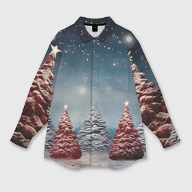 Мужская рубашка oversize 3D с принтом Волшебство зимней  природы  иней на деревьях в Тюмени,  |  | 