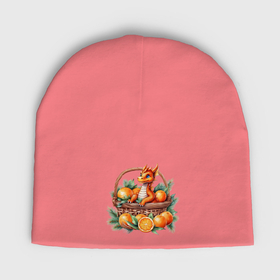 Мужская шапка демисезонная с принтом Оранжевый дракон 2024 как мандарин в корзинке в Петрозаводске,  |  | Тематика изображения на принте: 