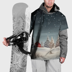 Накидка на куртку 3D с принтом Зимний пейзаж с елями и снегом в Курске, 100% полиэстер |  | 