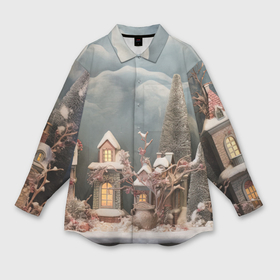 Мужская рубашка oversize 3D с принтом Рождественские огни на деревьях в Новосибирске,  |  | Тематика изображения на принте: 