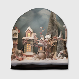 Шапка 3D с принтом Рождественские огни на деревьях в Кировске, 100% полиэстер | универсальный размер, печать по всей поверхности изделия | Тематика изображения на принте: 