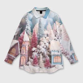 Мужская рубашка oversize 3D с принтом Рождественские  огни на деревьях в Кировске,  |  | Тематика изображения на принте: 