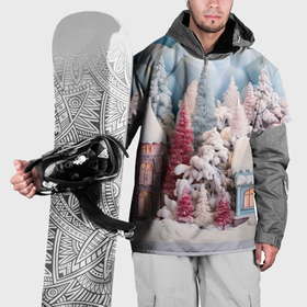 Накидка на куртку 3D с принтом Рождественские  огни на деревьях в Кировске, 100% полиэстер |  | Тематика изображения на принте: 