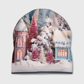 Шапка 3D с принтом Рождественские  огни на деревьях в Санкт-Петербурге, 100% полиэстер | универсальный размер, печать по всей поверхности изделия | Тематика изображения на принте: 