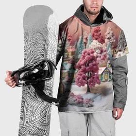 Накидка на куртку 3D с принтом Зимний закат новый год в Новосибирске, 100% полиэстер |  | Тематика изображения на принте: 