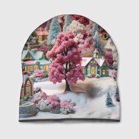 Шапка 3D с принтом Зимний закат новый год в Новосибирске, 100% полиэстер | универсальный размер, печать по всей поверхности изделия | Тематика изображения на принте: 