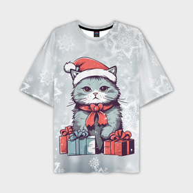 Мужская футболка oversize 3D с принтом Кот с подарками ,  |  | Тематика изображения на принте: 