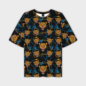 Мужская футболка oversize 3D с принтом Золотая цепь с леопардами в Екатеринбурге,  |  | Тематика изображения на принте: 
