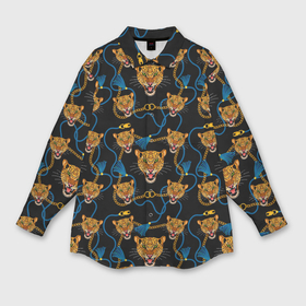 Мужская рубашка oversize 3D с принтом Золотая цепь с леопардами в Белгороде,  |  | Тематика изображения на принте: 